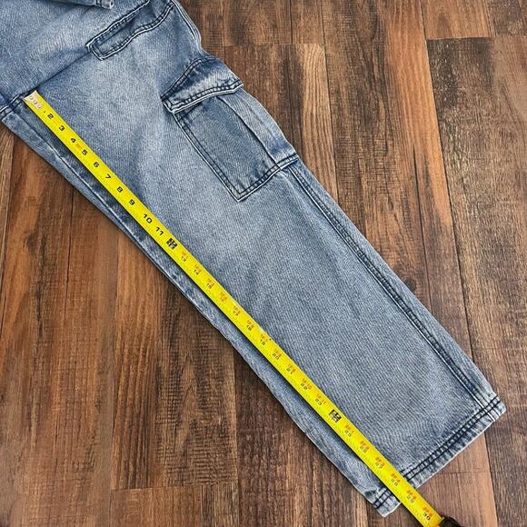 Blank NYC Cargo Jean Straight Leg High Waisted Baggy Loose Fit Size Medium Blue - Picture 13 of 16